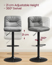 Bar Stools Set of 2 – PU – Adjustable – 360° Swivel with Backrest and Footrest