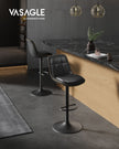 Set of 2 Height Adjustable Swivel Bar Stools – Synthetic Leather – Ink Black – Backrests and Footrests