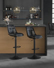 Set of 2 Height Adjustable Swivel Bar Stools – Synthetic Leather – Ink Black – Backrests and Footrests