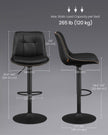 Set of 2 Height Adjustable Swivel Bar Stools – Synthetic Leather – Ink Black – Backrests and Footrests