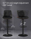 Set of 2 Height Adjustable Swivel Bar Stools – Synthetic Leather – Ink Black – Backrests and Footrests