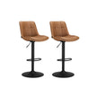Set of 2 Height Adjustable Bar Stools – Synthetic Leather – Caramel Brown – Swivel Design with Backrests and Footrests
