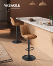 Set of 2 Height Adjustable Bar Stools – Synthetic Leather – Caramel Brown – Swivel Design with Backrests and Footrests