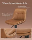 Set of 2 Height Adjustable Bar Stools – Synthetic Leather – Caramel Brown – Swivel Design with Backrests and Footrests