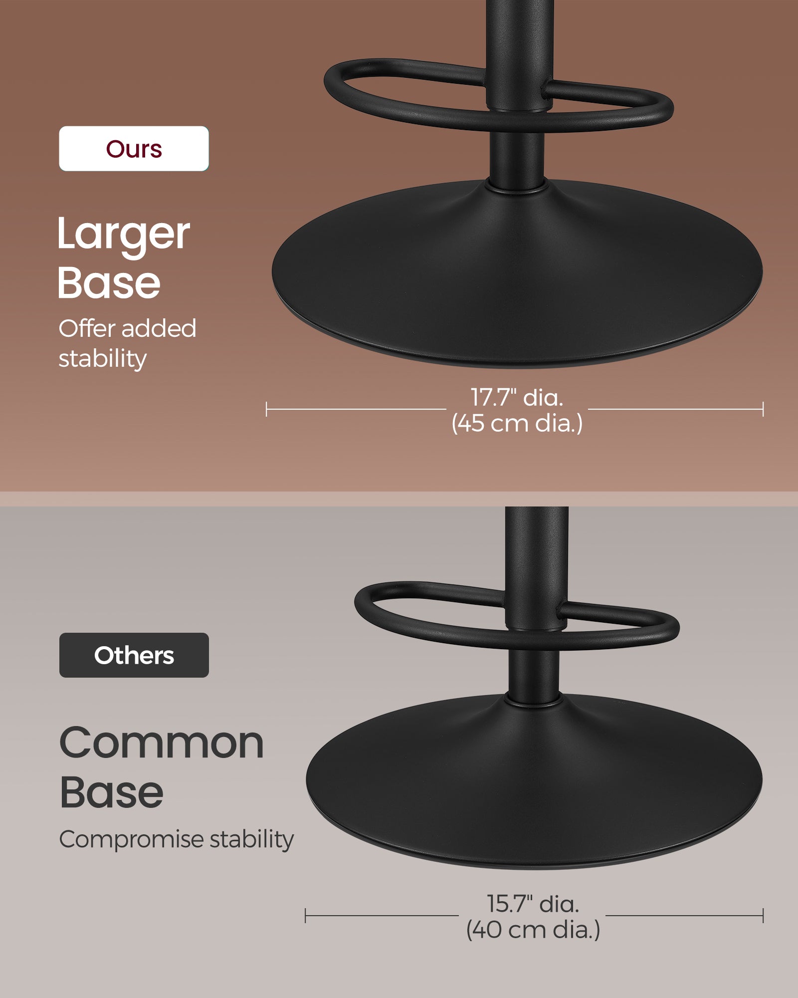 Set of 2 Height Adjustable Bar Stools – Synthetic Leather – Caramel Brown – Swivel Design with Backrests and Footrests