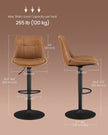 Set of 2 Height Adjustable Bar Stools – Synthetic Leather – Caramel Brown – Swivel Design with Backrests and Footrests