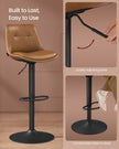 Set of 2 Height Adjustable Bar Stools – Synthetic Leather – Caramel Brown – Swivel Design with Backrests and Footrests