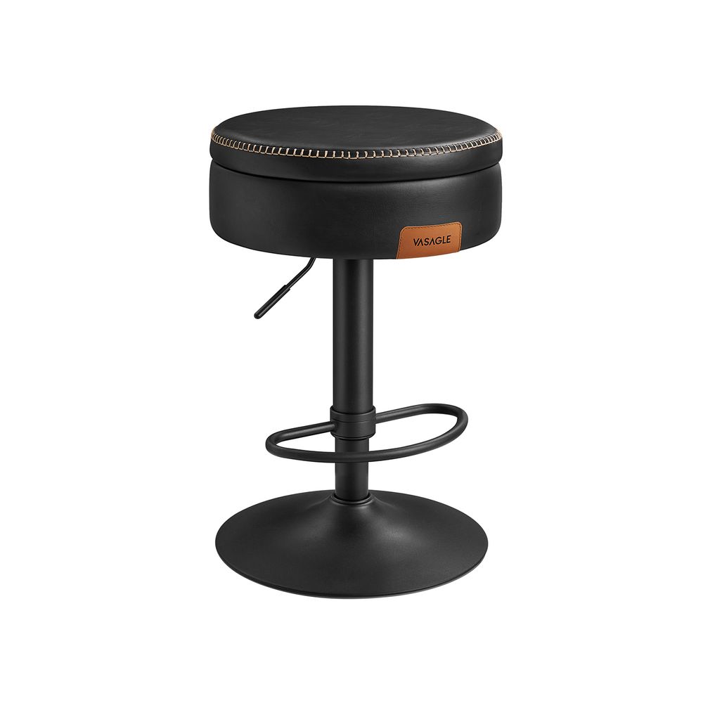 Bar Stool – Synthetic Leather – Caramel Brown – 360° Swivel and Height Adjustable with Storage