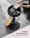 Bar Stool – Synthetic Leather – Ink Black – 360° Swivel and Height Adjustable with Storage