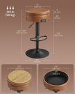 Bar Stool – Synthetic Leather – Caramel Brown – 360° Swivel and Height Adjustable with Storage