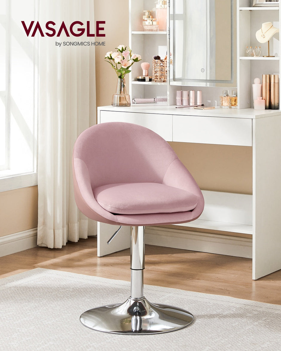 Adjustable Dressing Chair – Steel – Jelly Pink and Silver Grey – Swivel Stool with Backrest
