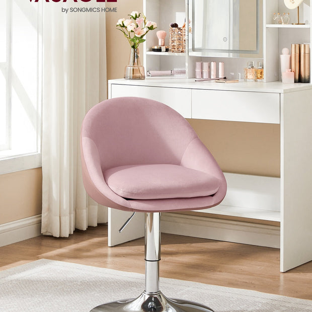 Adjustable Dressing Chair – Steel – Jelly Pink and Silver Grey – Swivel Stool with Backrest