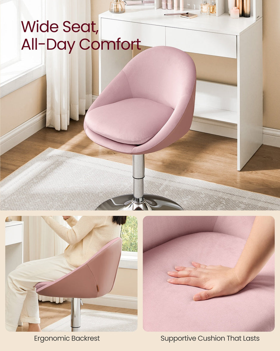 Adjustable Dressing Chair – Steel – Jelly Pink and Silver Grey – Swivel Stool with Backrest