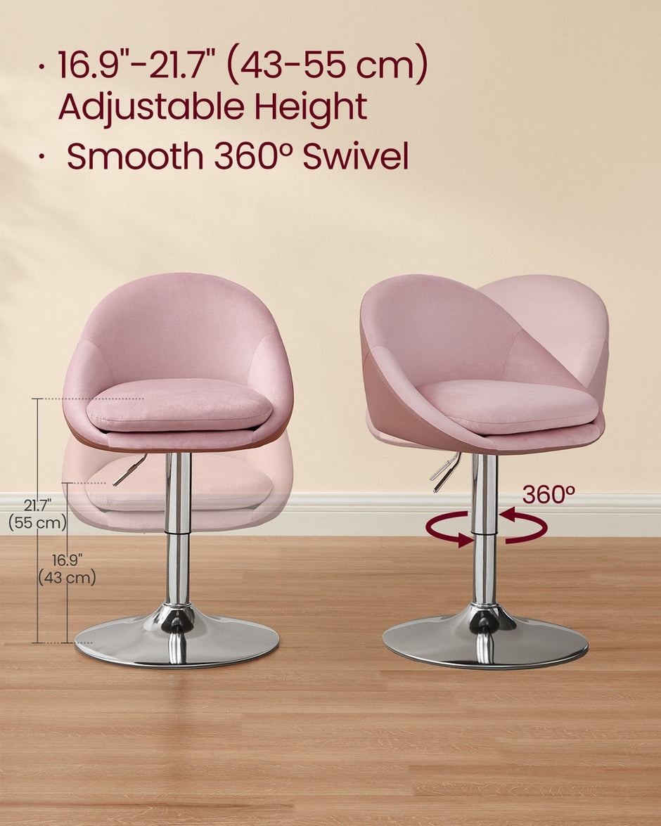 Adjustable Dressing Chair – Steel – Jelly Pink and Silver Grey – Swivel Stool with Backrest