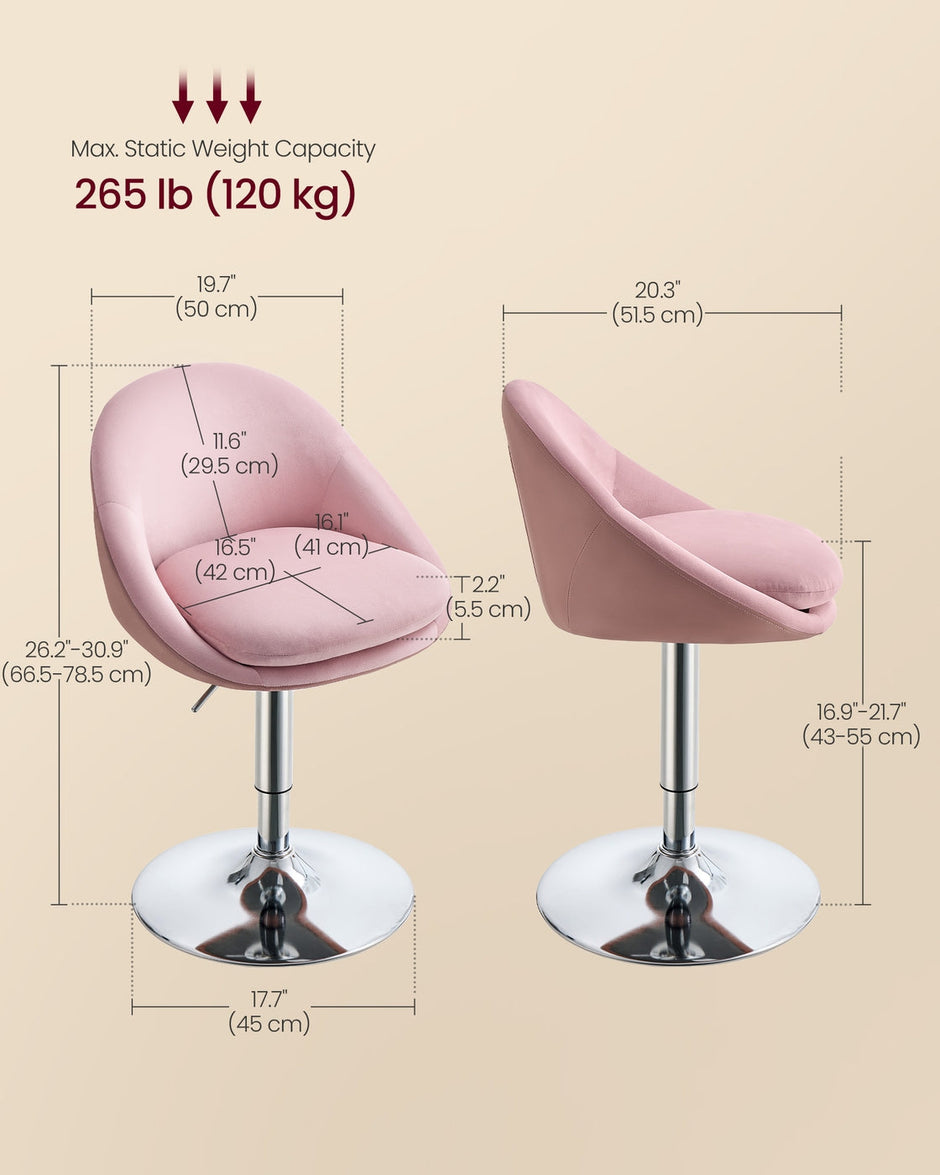 Adjustable Dressing Chair – Steel – Jelly Pink and Silver Grey – Swivel Stool with Backrest