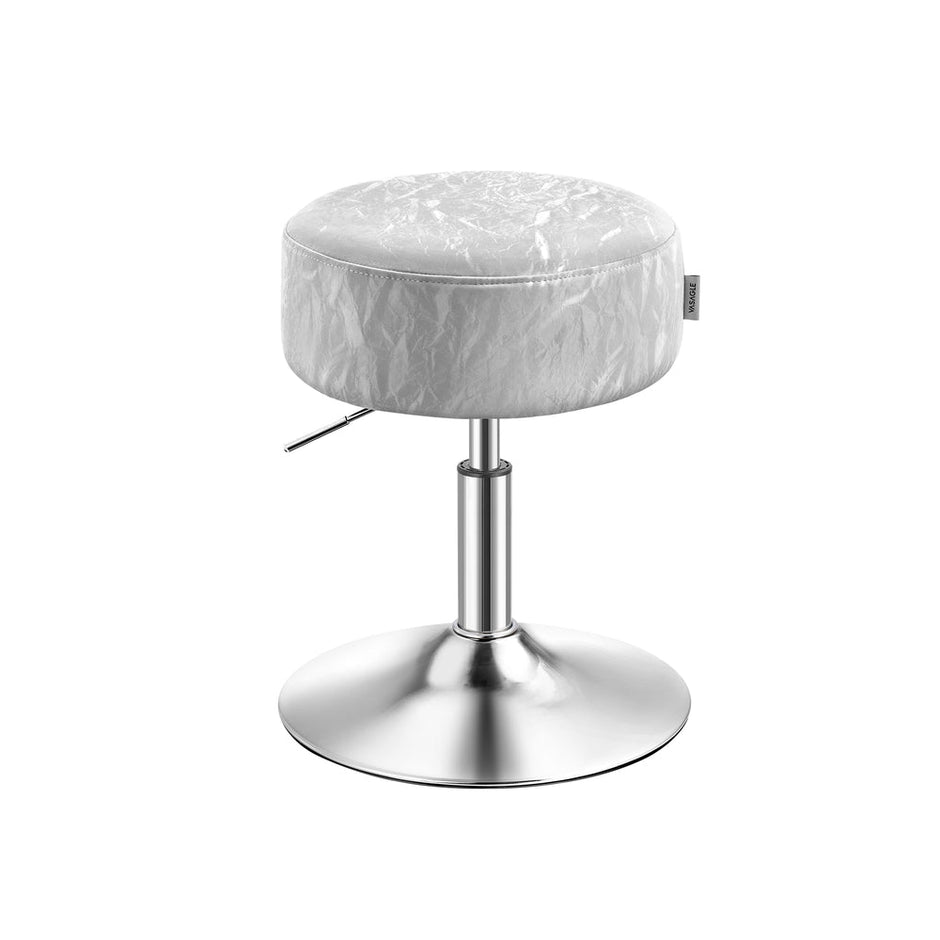 Height Adjustable Stool – PU Upholstery – Cream White – 360° Swivel, Thick Cushion for Makeup Vanity