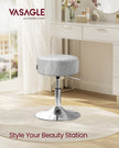 Height Adjustable Stool – PU Upholstery – Cream White – 360° Swivel, Thick Cushion for Makeup Vanity