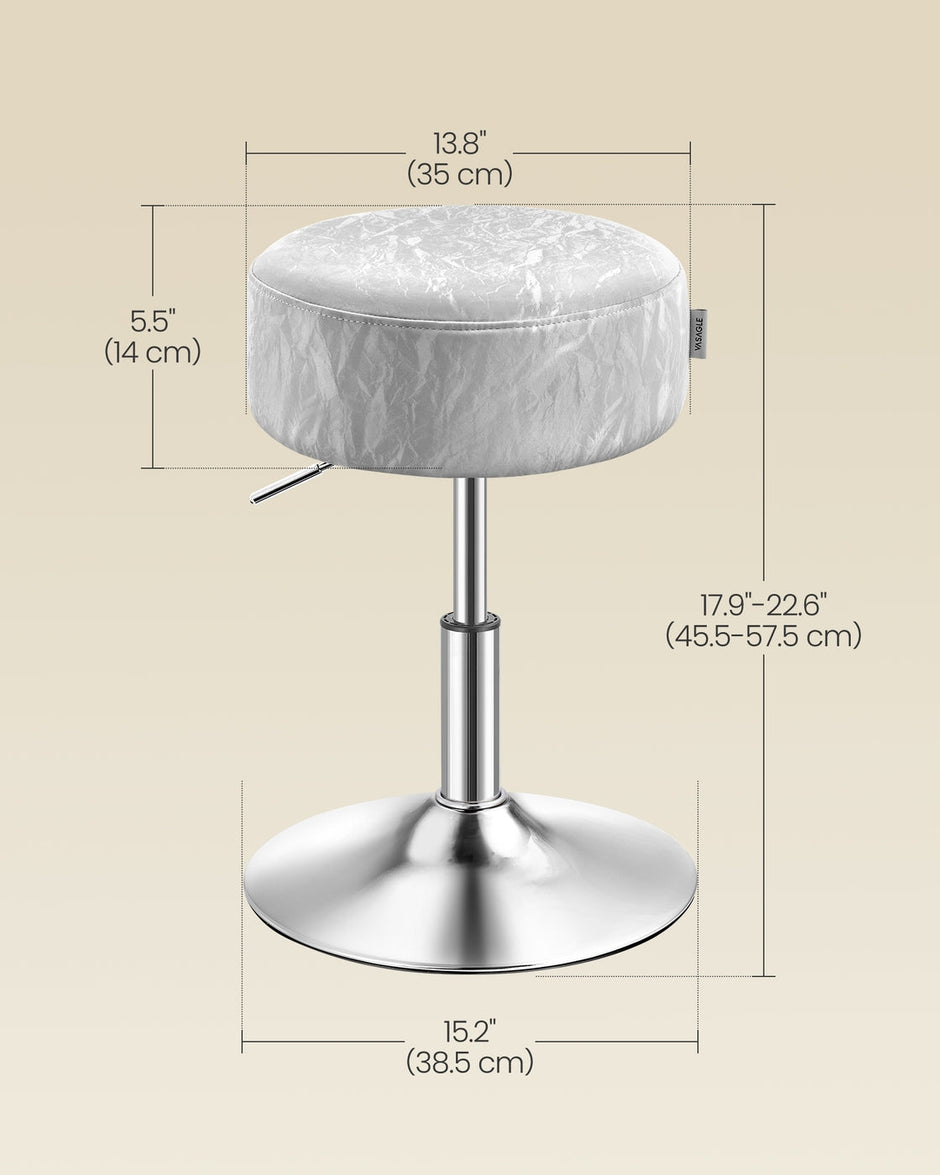 Height Adjustable Stool – PU Upholstery – Cream White – 360° Swivel, Thick Cushion for Makeup Vanity