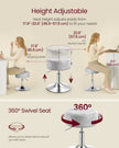 Height Adjustable Stool – PU Upholstery – Cream White – 360° Swivel, Thick Cushion for Makeup Vanity
