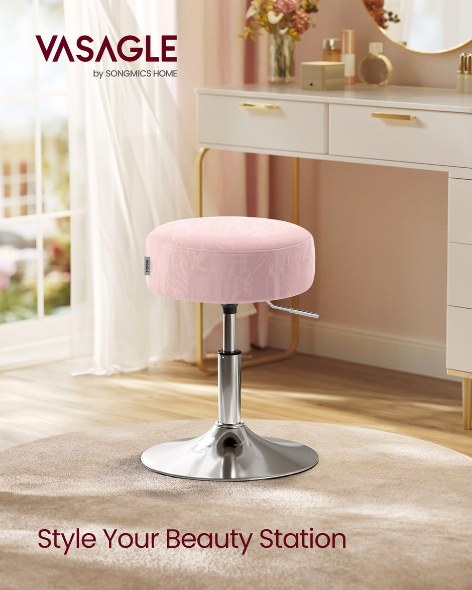 Dressing Table Stool – PU Upholstery – Cream White – Height Adjustable, 360° Swivel, Thick Cushion