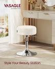 Height Adjustable Makeup Vanity Stool – PU Upholstery – Cream White – 360° Swivel, Thick Cushion