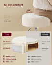 Height Adjustable Makeup Vanity Stool – PU Upholstery – Cream White – 360° Swivel, Thick Cushion