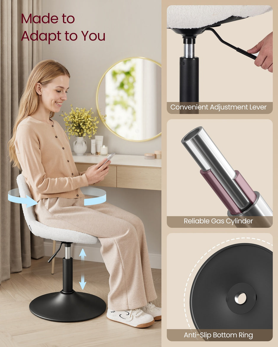 Dressing Table Chair - Adjustable Height - Foam and Fabric - 360° Swivel - Backrest Support