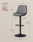 Height Adjustable Swivel Bar Stools – Synthetic Leather – Quilt – Set of 2 with Back and Footrest