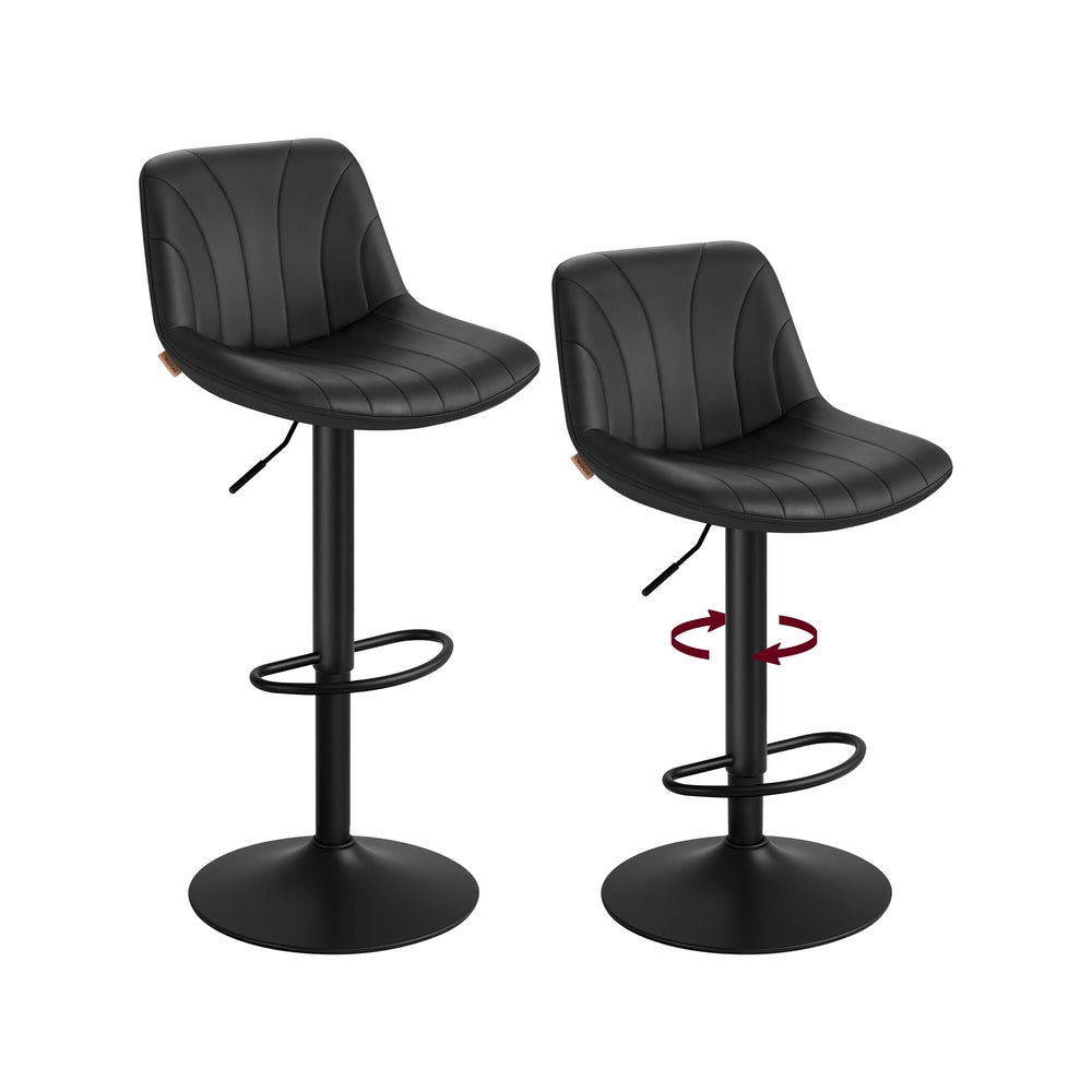 Adjustable Swivel Bar Stools - 2-Piece Set - PU Leather - Backrest - Metal Footrest