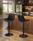 Adjustable Swivel Bar Stools - 2-Piece Set - PU Leather - Backrest - Metal Footrest