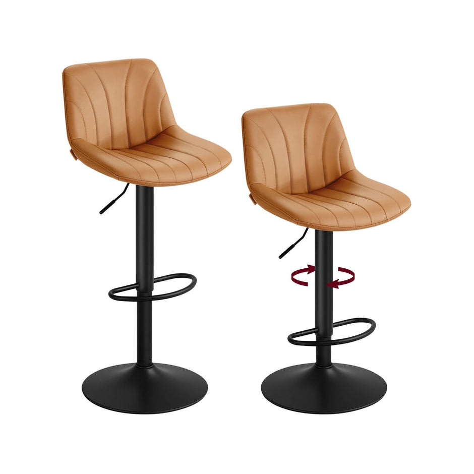 Adjustable Swivel Bar Stools - 2-Piece Set - PU Leather - Backrest - Metal Footrest