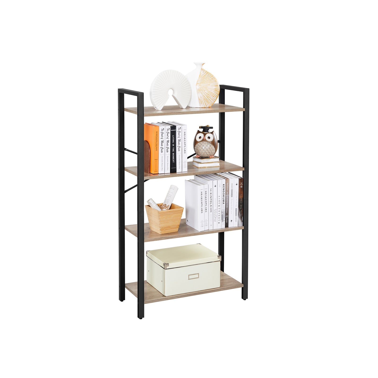 4-Tier Bookshelf – Iron Frame – Greige and Black – Industrial Design