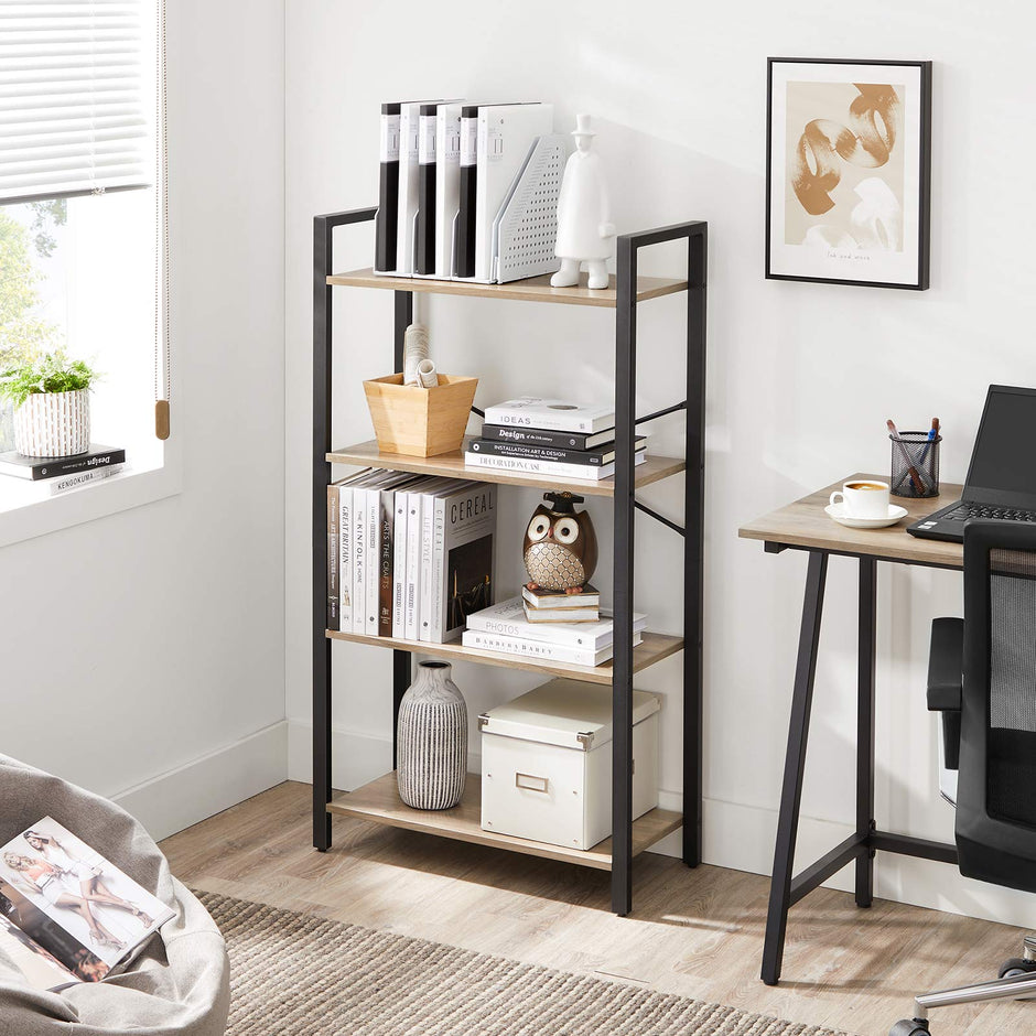 4-Tier Bookshelf – Iron Frame – Greige and Black – Industrial Design