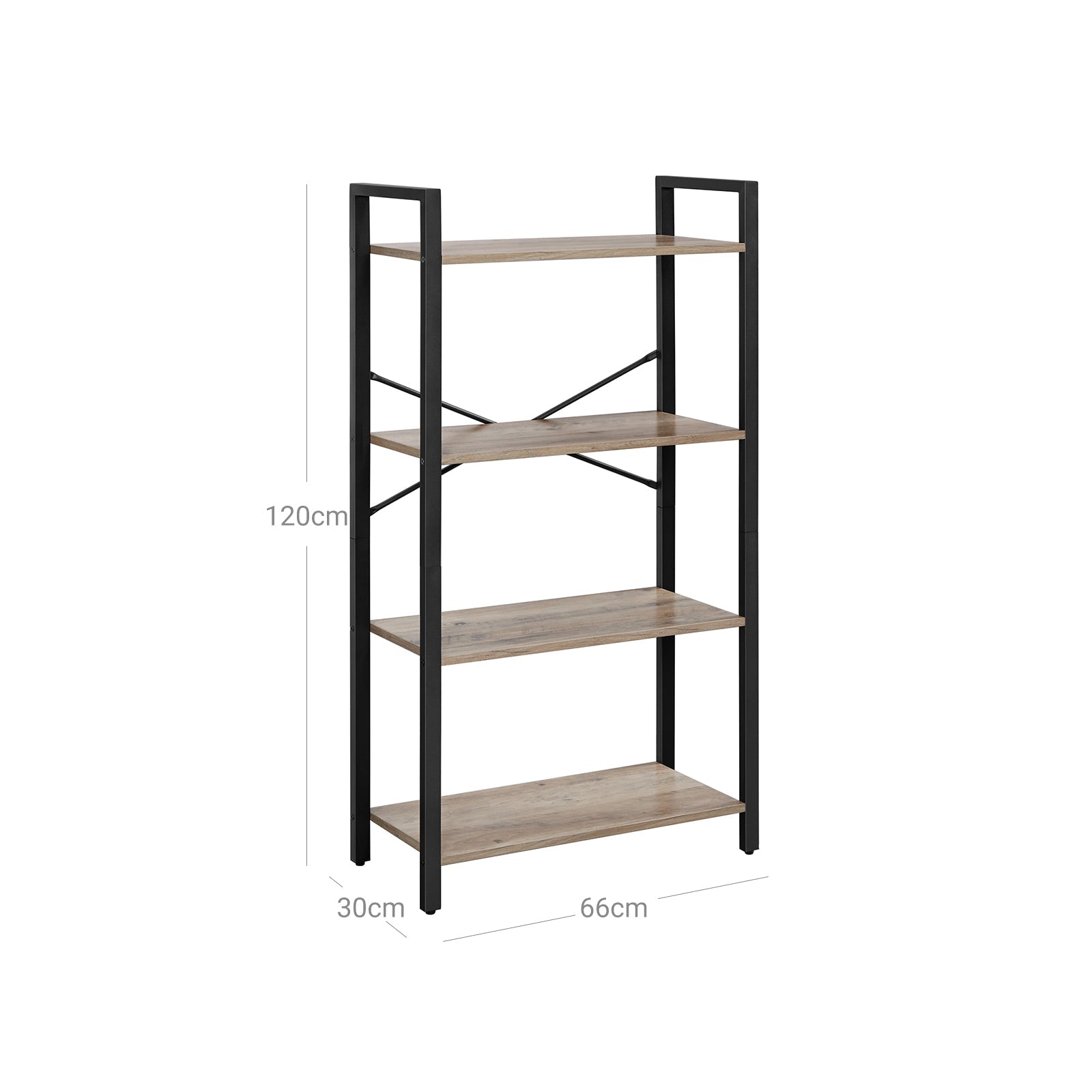 4-Tier Bookshelf – Iron Frame – Greige and Black – Industrial Design