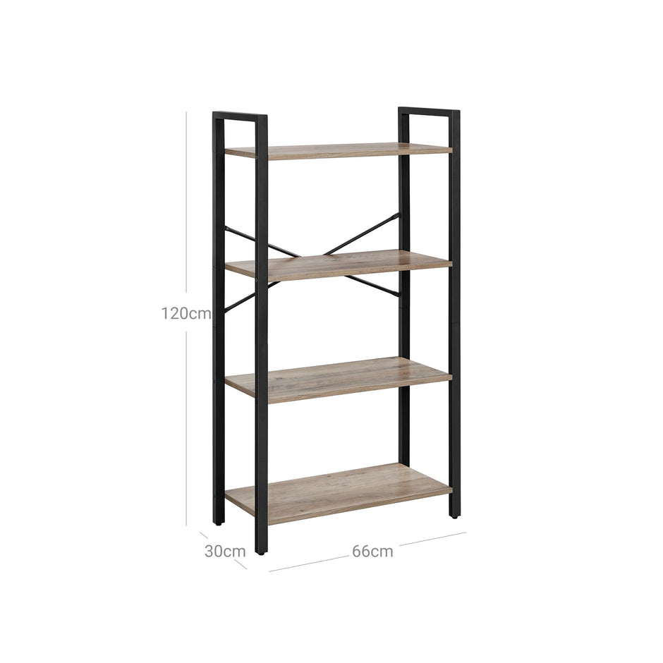 4-Tier Bookshelf – Iron Frame – Greige and Black – Industrial Design