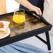 Breakfast Tray Table – Bamboo – Rustic Brown – Folding Legs with Phone and Tablet Groove