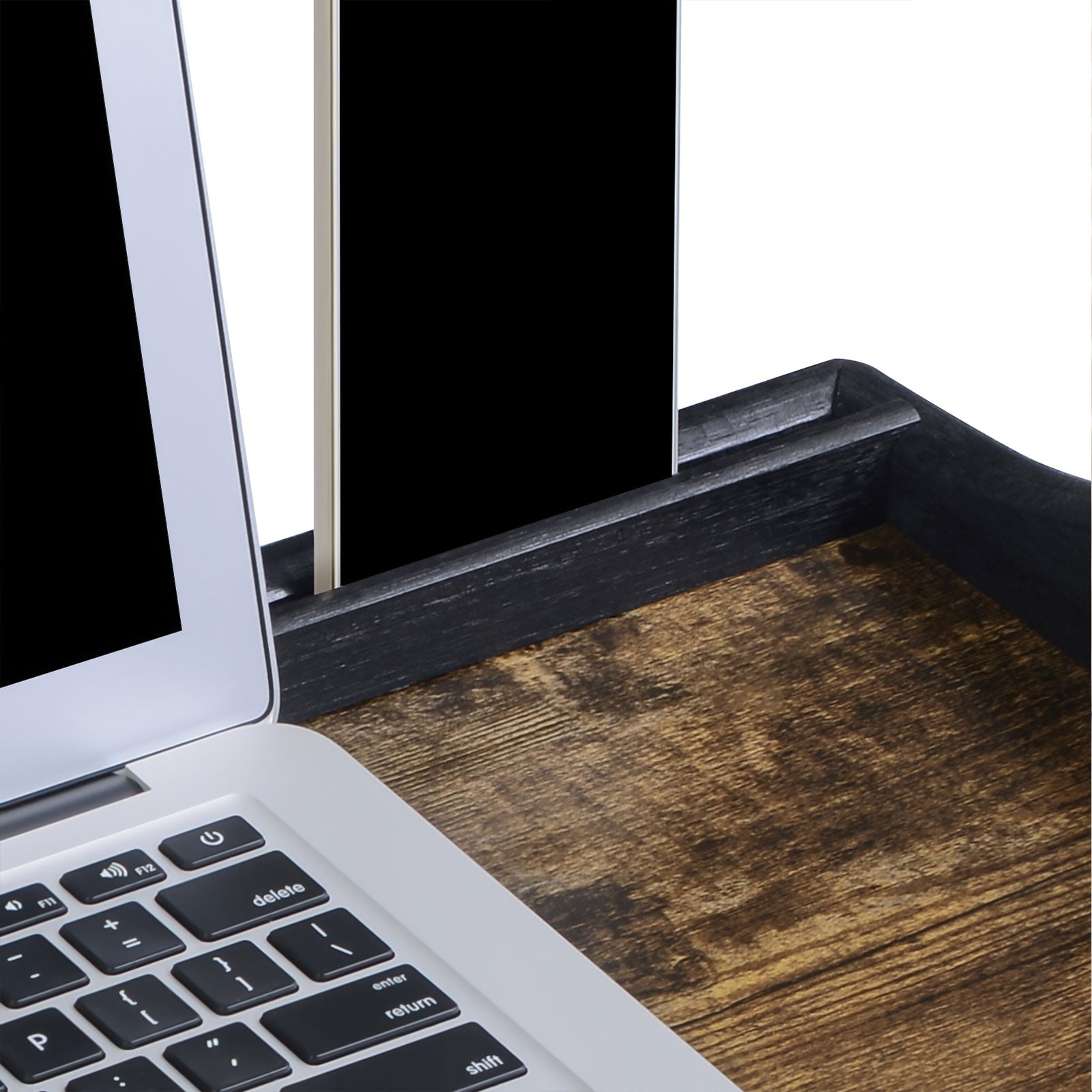 Breakfast Tray Table – Bamboo – Rustic Brown – Folding Legs with Phone and Tablet Groove