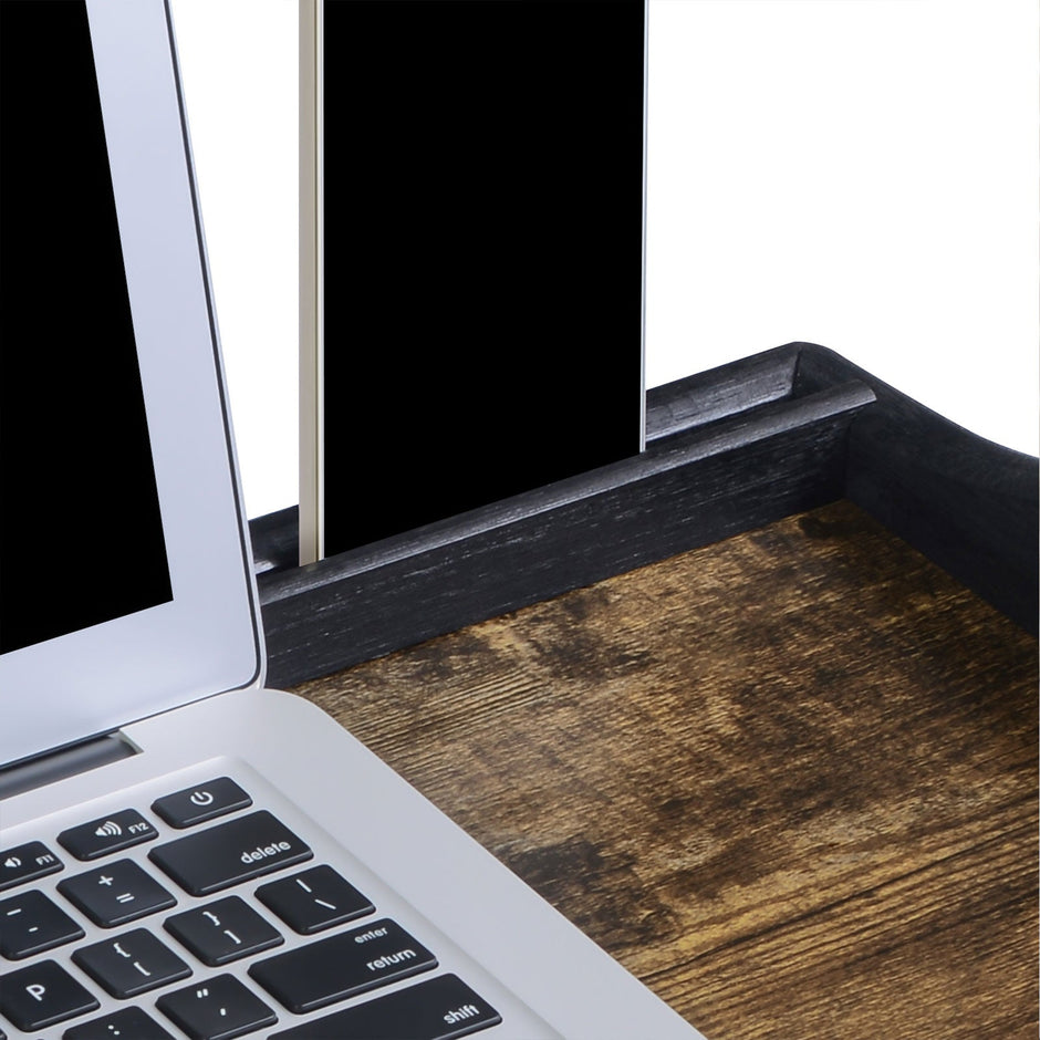 Breakfast Tray Table – Bamboo – Rustic Brown – Folding Legs with Phone and Tablet Groove