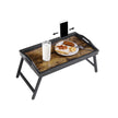 Breakfast Tray Table – Bamboo – Rustic Brown – Folding Legs with Phone and Tablet Groove