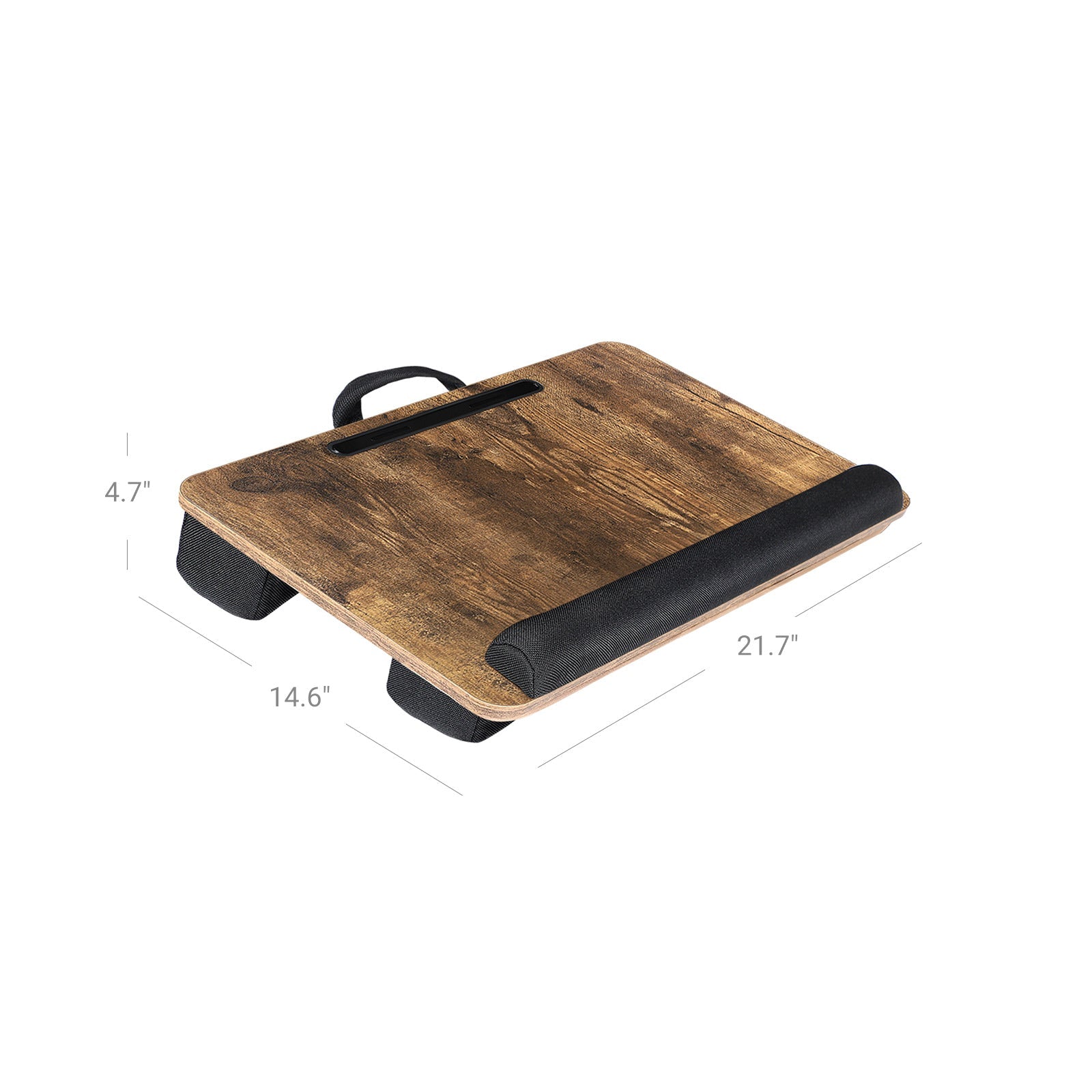 Lap Desk – Wood – Rustic Brown – With Handle and Cushion, Phone and Tablet Slot, 55 x 37 x 12 cm