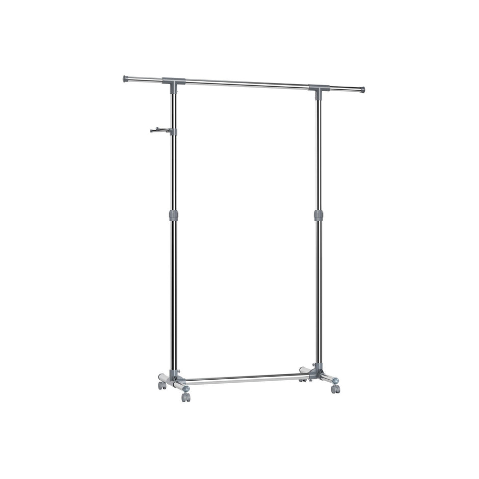 Adjustable Garment Rack – Stainless Steel – Grey – With Wheels and Additional Coat Hooks