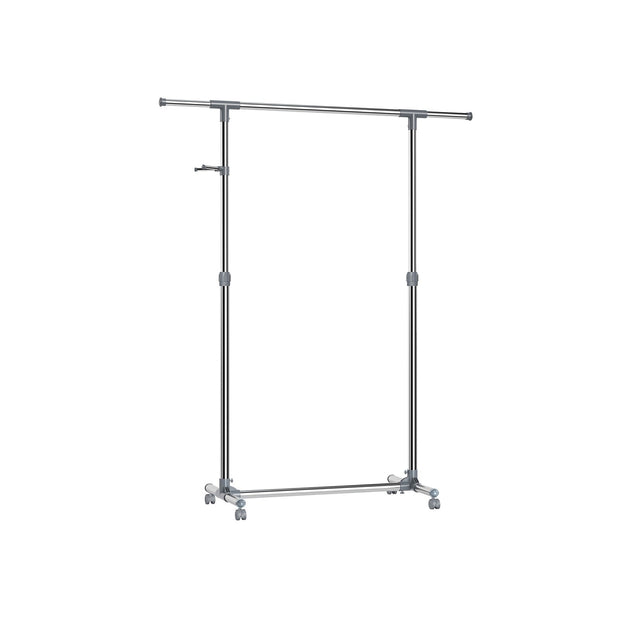 Adjustable Garment Rack – Stainless Steel – Grey – With Wheels and Additional Coat Hooks