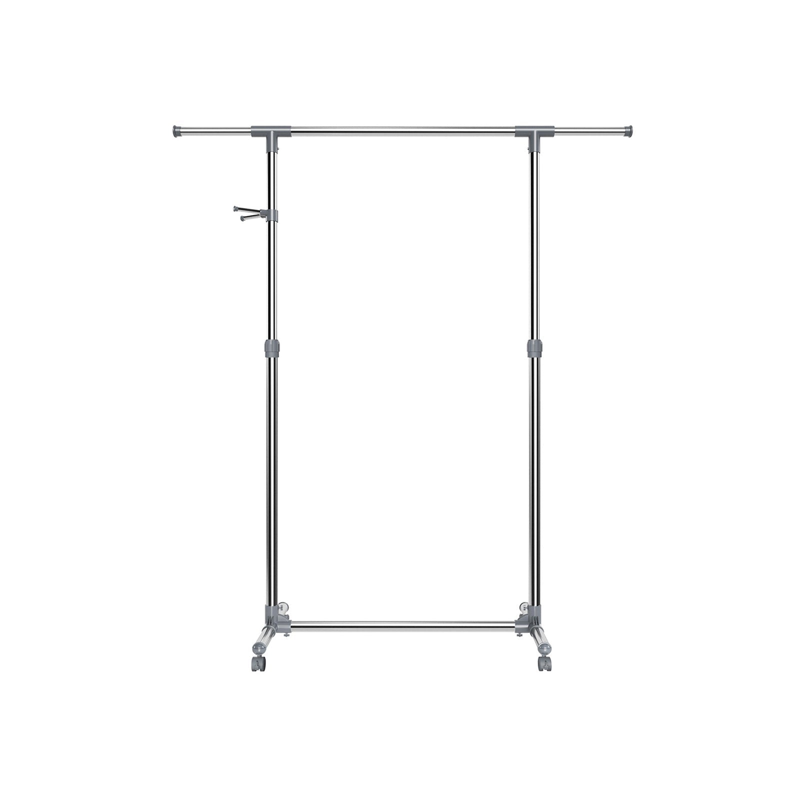 Adjustable Garment Rack – Stainless Steel – Grey – With Wheels and Additional Coat Hooks
