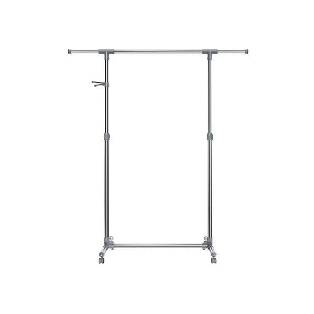 Adjustable Garment Rack – Stainless Steel – Grey – With Wheels and Additional Coat Hooks