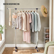 Adjustable Garment Rack – Stainless Steel – Grey – With Wheels and Additional Coat Hook