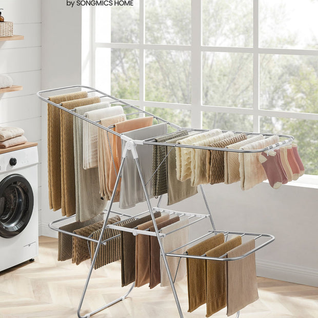 2-Level Clothes Drying Rack – Metal – Adjustable Height – Foldable and Free-Standing