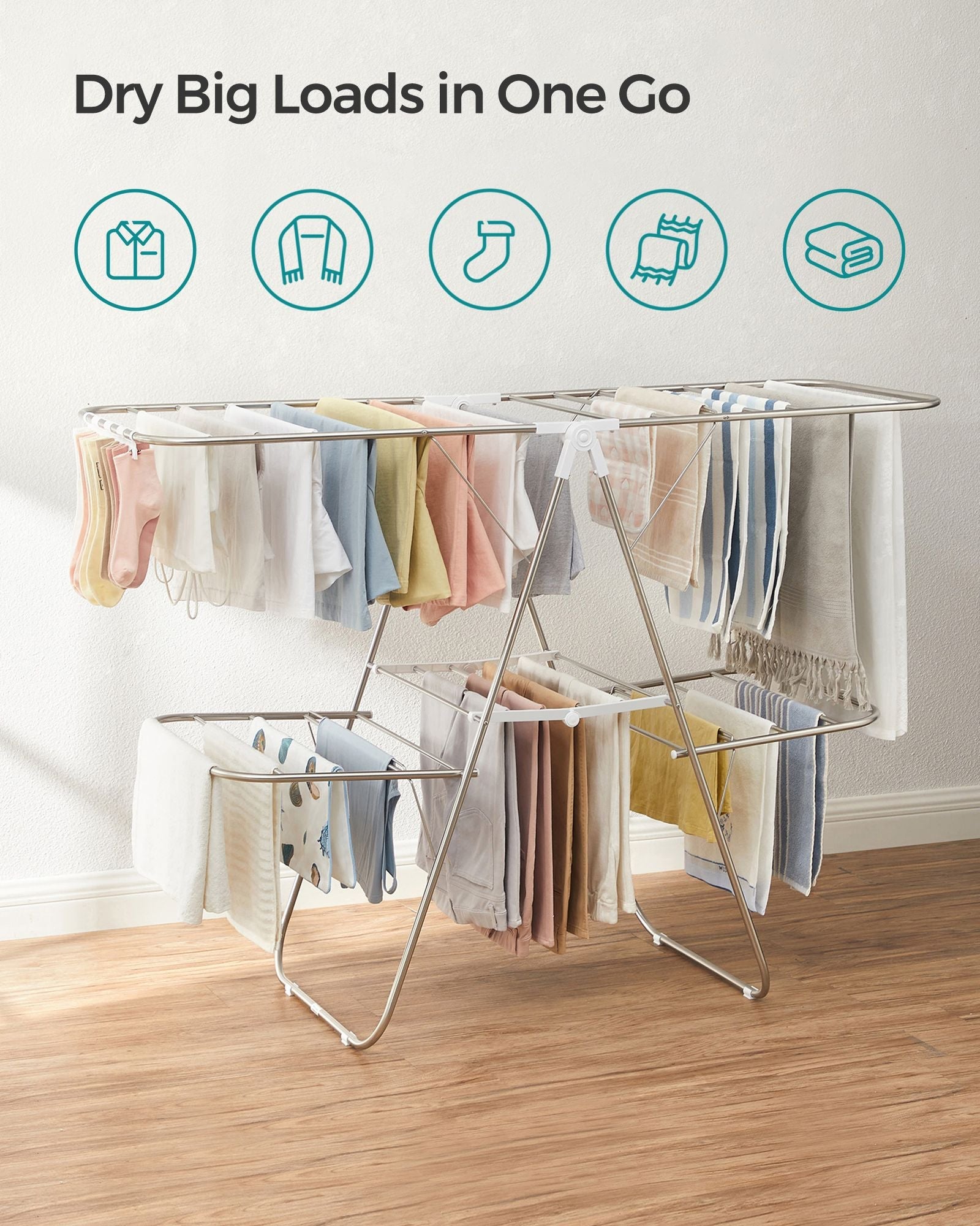 2-Level Clothes Drying Rack – Metal – Adjustable Height – Foldable and Free-Standing