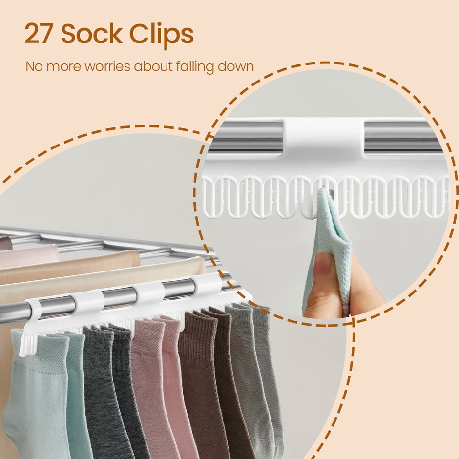 Clothes Drying Rack – Metal – Silver – Foldable with Height-Adjustable Wings