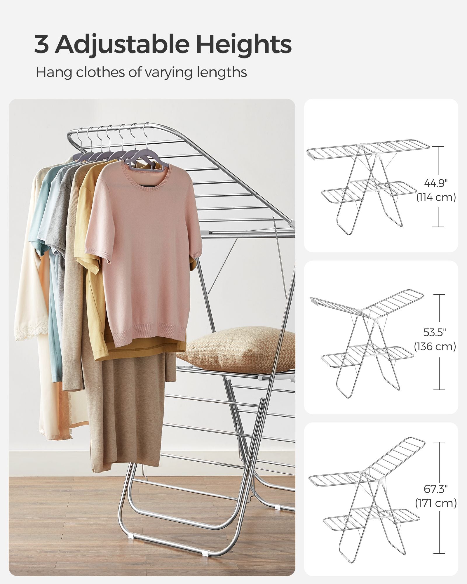 2-Level Clothes Drying Rack – Metal – Adjustable Height – Foldable and Free-Standing