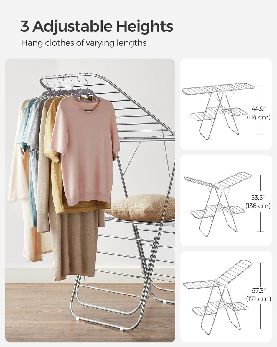 2-Level Clothes Drying Rack – Metal – Adjustable Height – Foldable and Free-Standing